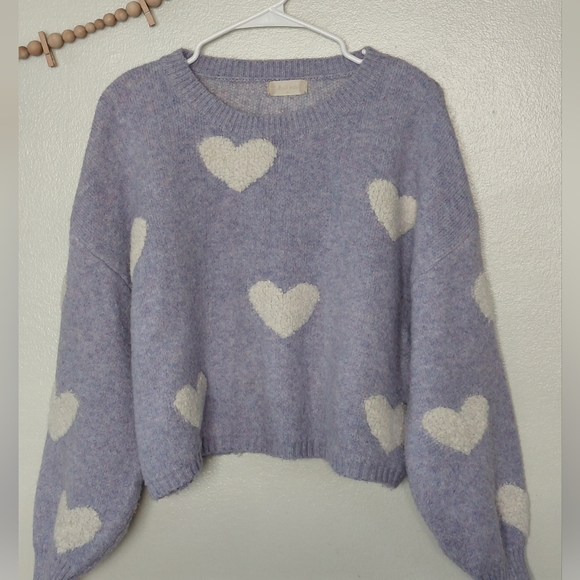 Altar'd State Lavender Heart Cropped Sweater - Picture 3 of 7